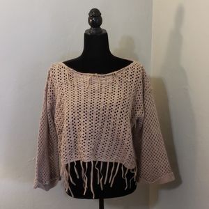 Umgee cropped top fringe womens taupe size S